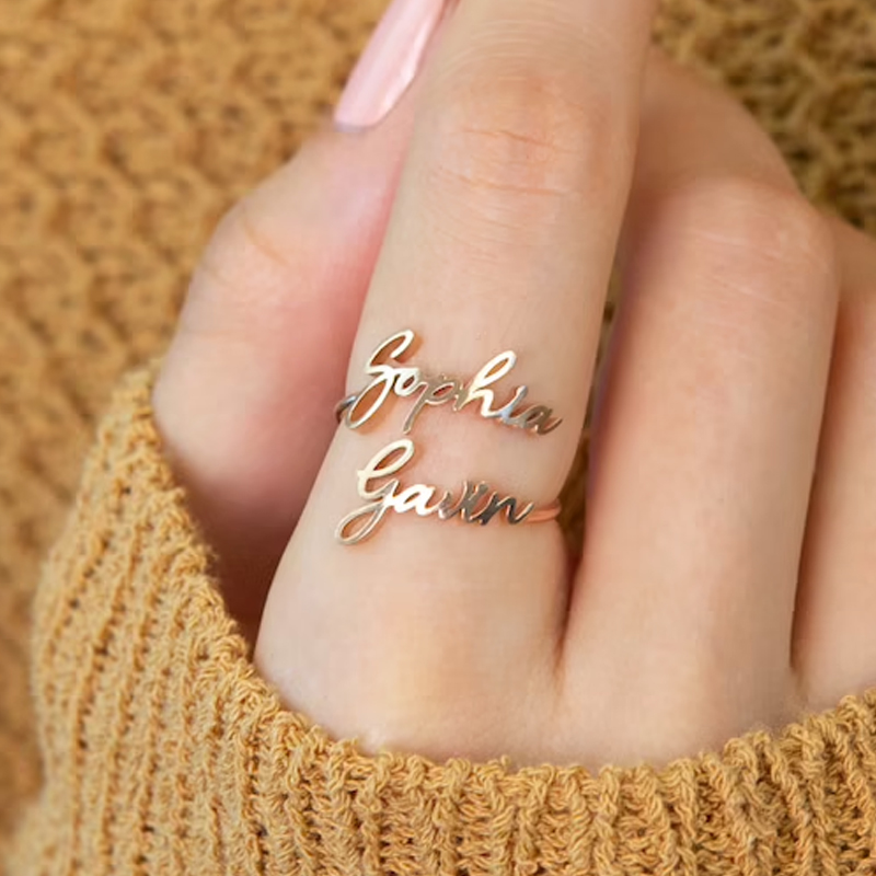 Initial Ring Custom - Anéis de nome duplo personalizados para