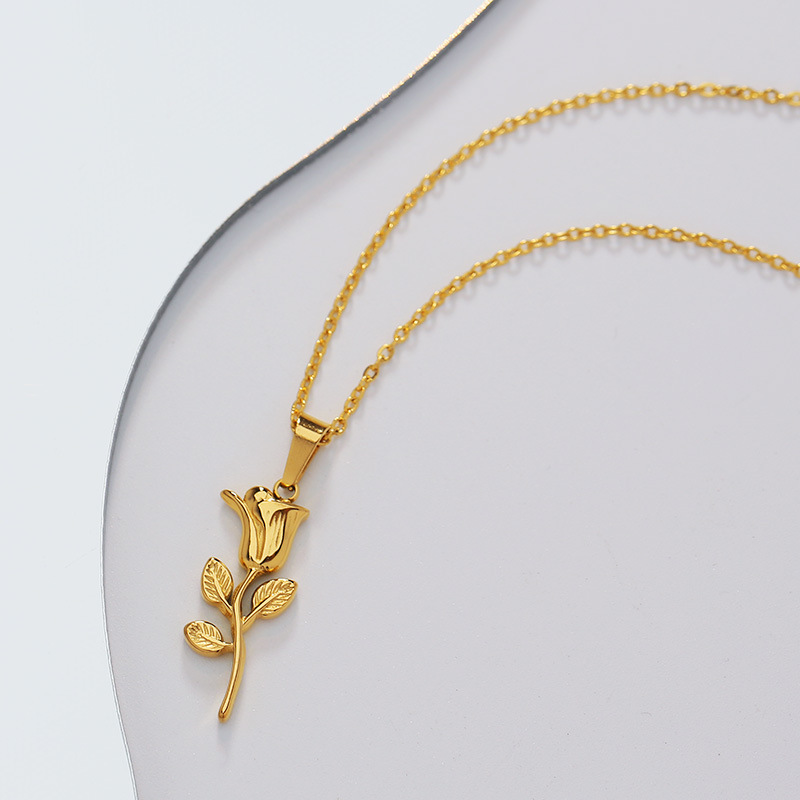 316 aço inoxidável moda rosa p - Birth Flower Necklace avaliação e preço